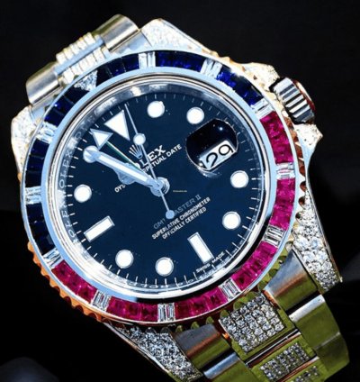 Rolex Gmt-master Ii Pepsi 40 Mm Oyster Black Dial Custom Diamond-set - Iced Out
