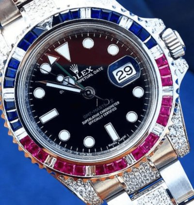 Rolex Gmt-master Ii Pepsi 40 Mm Oyster Black Dial Custom Diamond-set - Iced Out