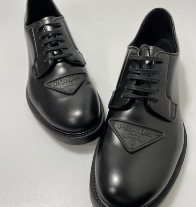 Prada Triangle-logo Derby Shoes Black Men Uk 8 5 Us 9 5