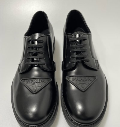 Prada Triangle-logo Derby Shoes Black Men Uk 8 5 Us 9 5