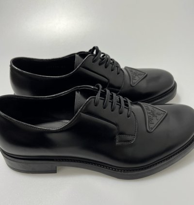 Prada Triangle-logo Derby Shoes Black Men Uk 8 5 Us 9 5