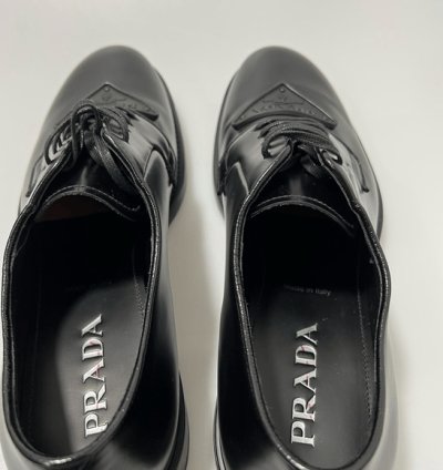 Prada Triangle-logo Derby Shoes Black Men Uk 8 5 Us 9 5