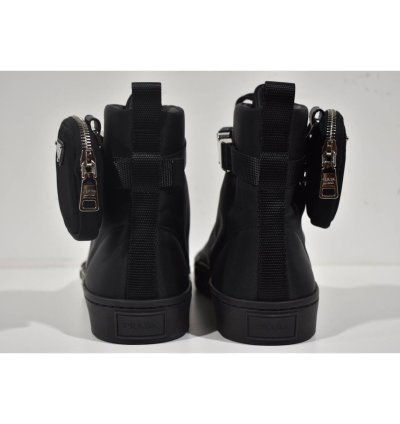 Prada Wheel Nylon Black Zip Pouch Logo High Top Sneaker