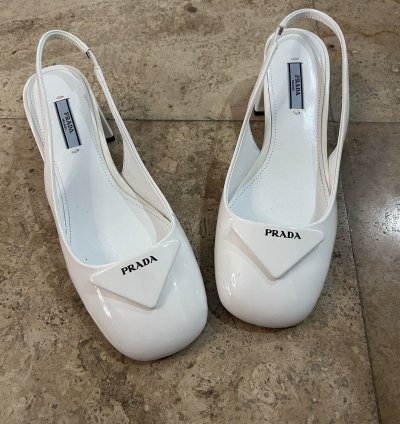 Prada White Leather Heels