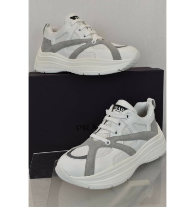 Prada White Leather Platform Sneakers