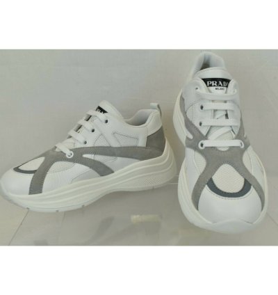 Prada White Leather Platform Sneakers