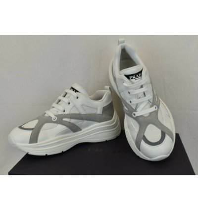 Prada White Leather Platform Sneakers