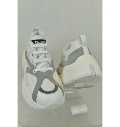Prada White Leather Platform Sneakers