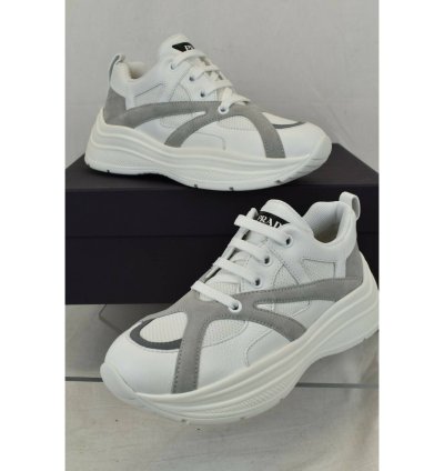 Prada White Leather Platform Sneakers