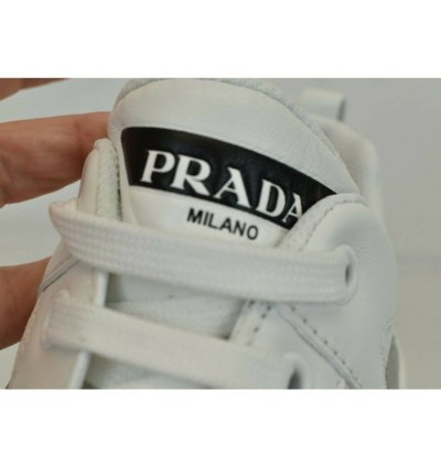 Prada White Leather Platform Sneakers