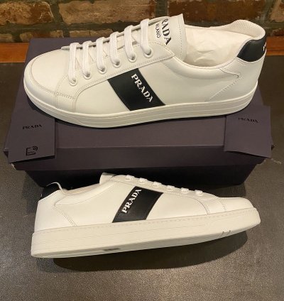 Prada White Vitelli Soft Logo Sneakers Low