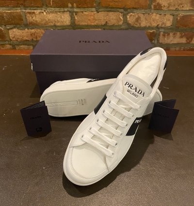 Prada White Vitelli Soft Logo Sneakers Low