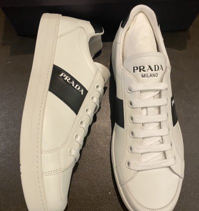 Prada White Vitelli Soft Logo Sneakers Low