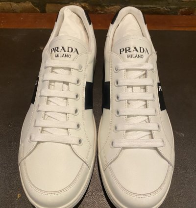 Prada White Vitelli Soft Logo Sneakers Low