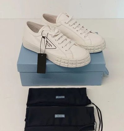 Prada Women Logo-print Canvas White Low Sneakers Eu40 Us10