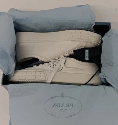 Prada Women Logo-print Canvas White Low Sneakers Eu40 Us10