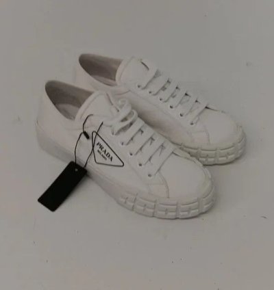 Prada Women Logo-print Canvas White Low Sneakers Eu40 Us10