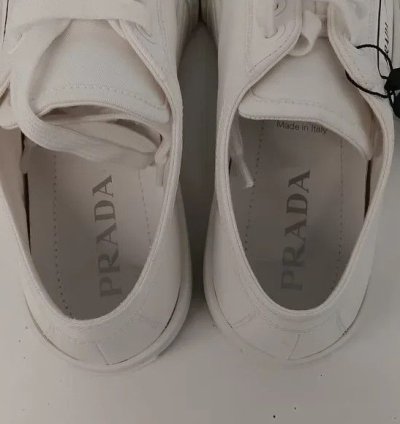 Prada Women Logo-print Canvas White Low Sneakers Eu40 Us10