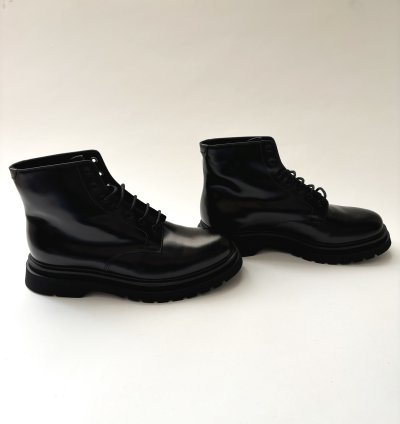 Quick Prada Black Lace Up Low Combat Boots