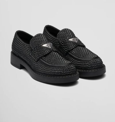 Rare Prada Satin Loafer Shoes With Crystals