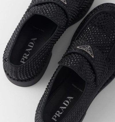 Rare Prada Satin Loafer Shoes With Crystals