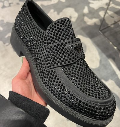 Rare Prada Satin Loafer Shoes With Crystals