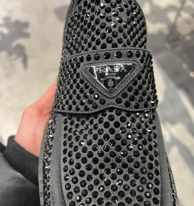 Rare Prada Satin Loafer Shoes With Crystals