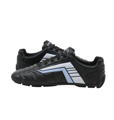 Rev Sneakers Black Padded Leather Blue Stripe Soccer Low Top