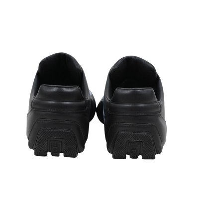 Rev Sneakers Black Padded Leather Blue Stripe Soccer Low Top