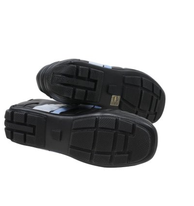 Rev Sneakers Black Padded Leather Blue Stripe Soccer Low Top