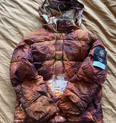 Supreme Stone Island 2020 Painted Camo Crinkle Down Jacket