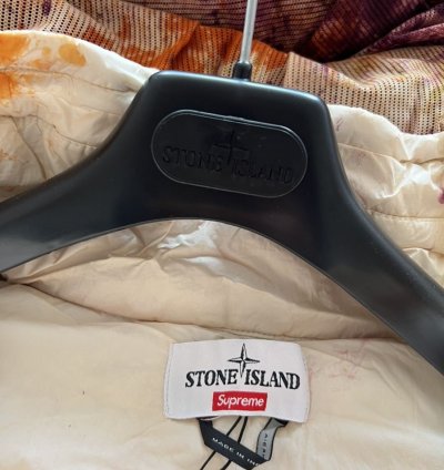 Supreme Stone Island 2020 Painted Camo Crinkle Down Jacket