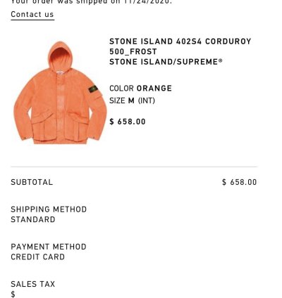 Supreme Stone Island Corduroy Jacket Orange Large