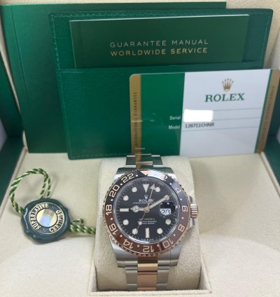 Rolex Gmt-master Ii Stainless Steel Rose Gold Black Brown Bezel- Rootbeer 126711chnr