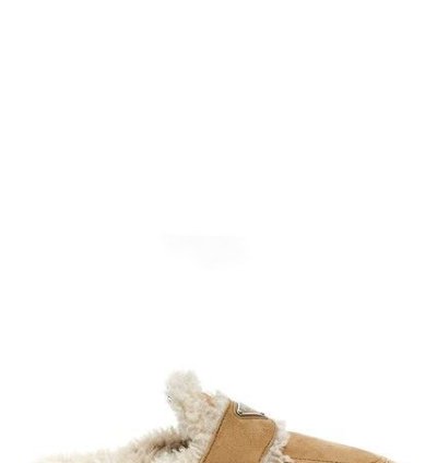 Shearling Logo Suede Sabots