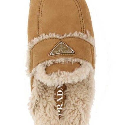 Shearling Logo Suede Sabots