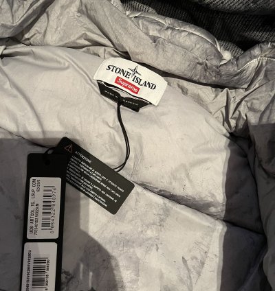 Supreme Stone Island Painted Camo Crinkle Down Jacket