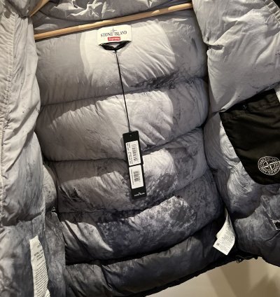 Supreme Stone Island Painted Camo Crinkle Down Jacket