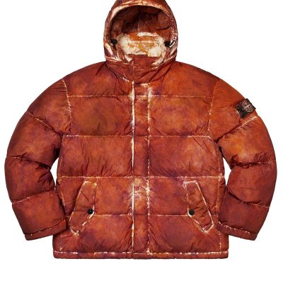 Supreme Stone Island Painted Camo Crinkle Down Jacket Coral