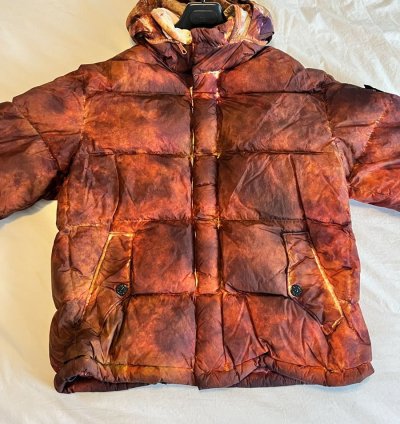 Supreme Stone Island Painted Camo Crinkle Down Jacket Coral