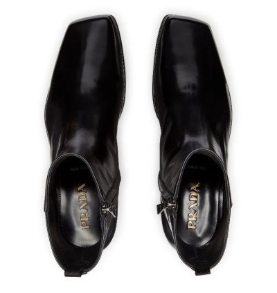 Ss24 Runway Prada Brushed Leather Ankle Square Toe Zip Boot