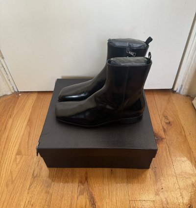 Ss24 Runway Prada Brushed Leather Ankle Square Toe Zip Boot