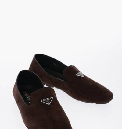 Suede Leather Loafers With Logo