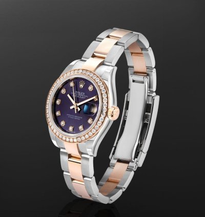 Rolex Lady-datejust 279381rbr Steel 18k Rose Gold Purple Diamond Dial 28 Mm