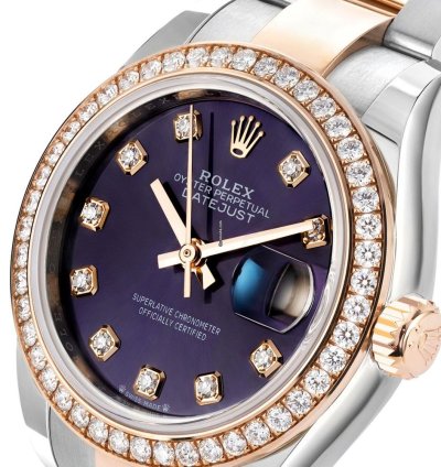 Rolex Lady-datejust 279381rbr Steel 18k Rose Gold Purple Diamond Dial 28 Mm