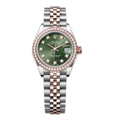 Rolex Lady-datejust 28 Steel Rose Gold Fixed Full Set Diamond Bezel 279381rbr-0007 Green Diamond Dial Jubilee Bracelet Watch 2024