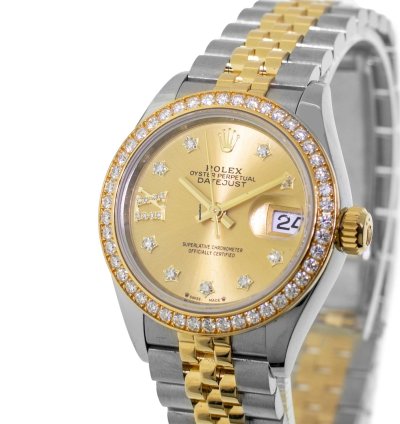 Rolex Lady-datejust 28mm Yellow Gold Steel Champagne Star Diamond Dial 279383