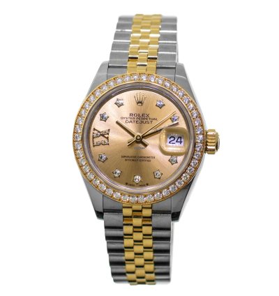 Rolex Lady-datejust 28mm Yellow Gold Steel Champagne Star Diamond Dial 279383