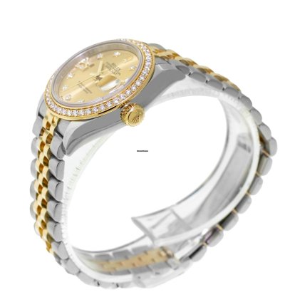 Rolex Lady-datejust 28mm Yellow Gold Steel Champagne Star Diamond Dial 279383