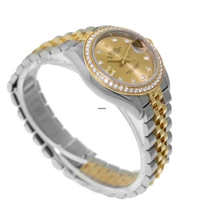 Rolex Lady-datejust 28mm Yellow Gold Steel Champagne Star Diamond Dial 279383